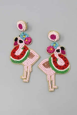 Beaded Tropical Flamingo Earrings Serenity Home Gifts